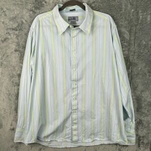 BKE Buckle Button Up Shirt Mens 2XL Blue Green Striped Long Sleeve Cotton Tencel